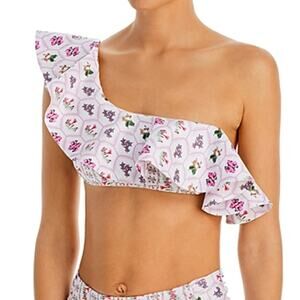 Capittana Isa Peruvian Floral Print Ruffle One Shoulder Bikini Top XS